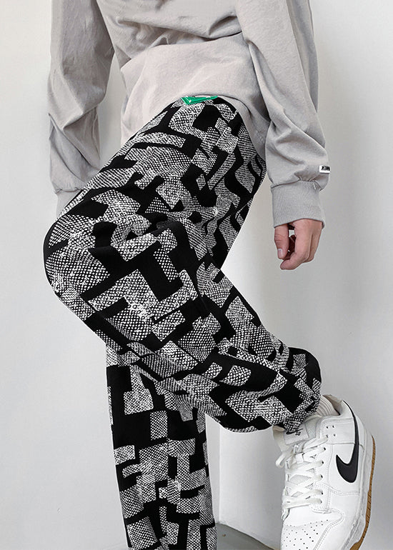 Grey Men Pants Oversized Cotton Spring Print