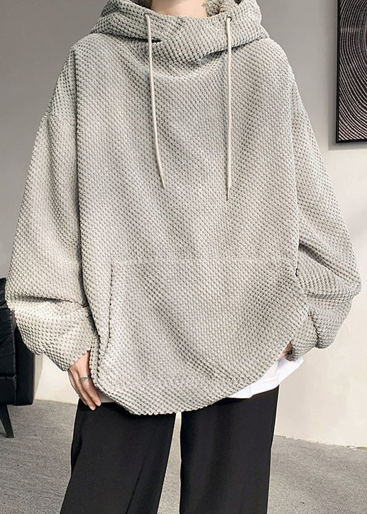 Graues, einfarbiges, lockeres Cord-Sweatshirt für Herren mit Kapuze, Herbst, RP058