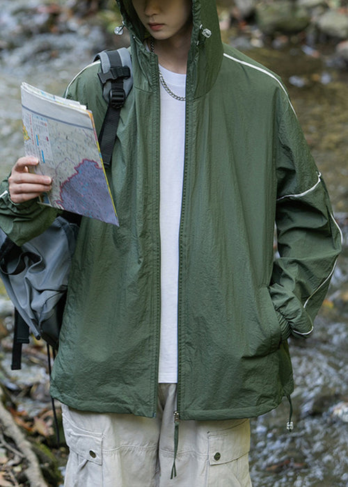 Manteau d'été gris en soie pour homme, avec capuche et poches zippées, protection solaire UPF 50+