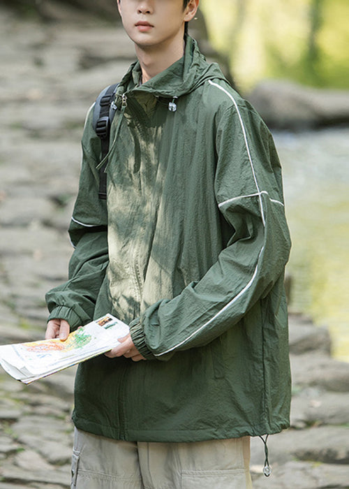 Manteau d'été gris en soie pour homme, avec capuche et poches zippées, protection solaire UPF 50+