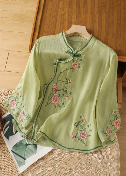 Handmade Apricot Embroidered Button Cotton Shirt Long Sleeve JH048