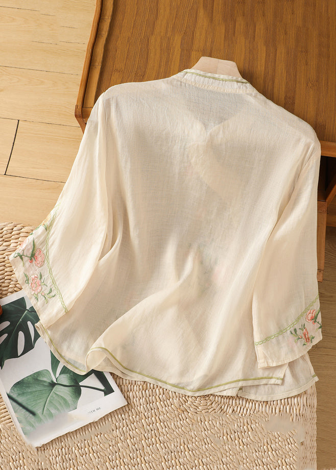 Chemise en coton à manches longues avec boutons brodés à la main en abricot JH048