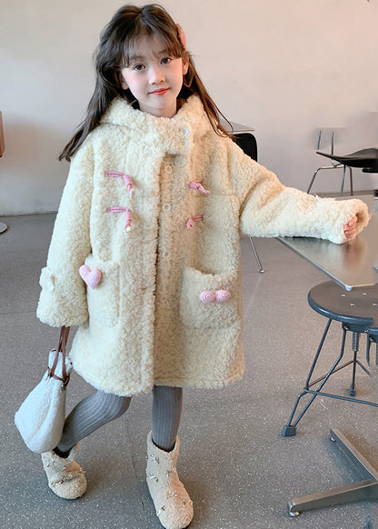 Handmade Apricot Patchwork Pockets Kids Faux Fur Hooded Coat Winter WL022