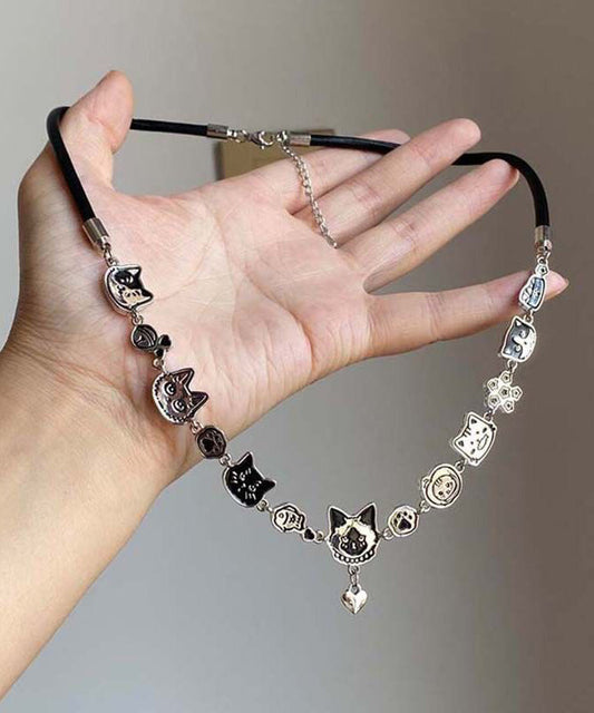 Necklace Cat Pendant Graffiti Black Handmade Alloy