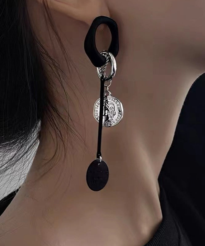 Handmade Black Copper Disc Tassel Drop Earrings RA016