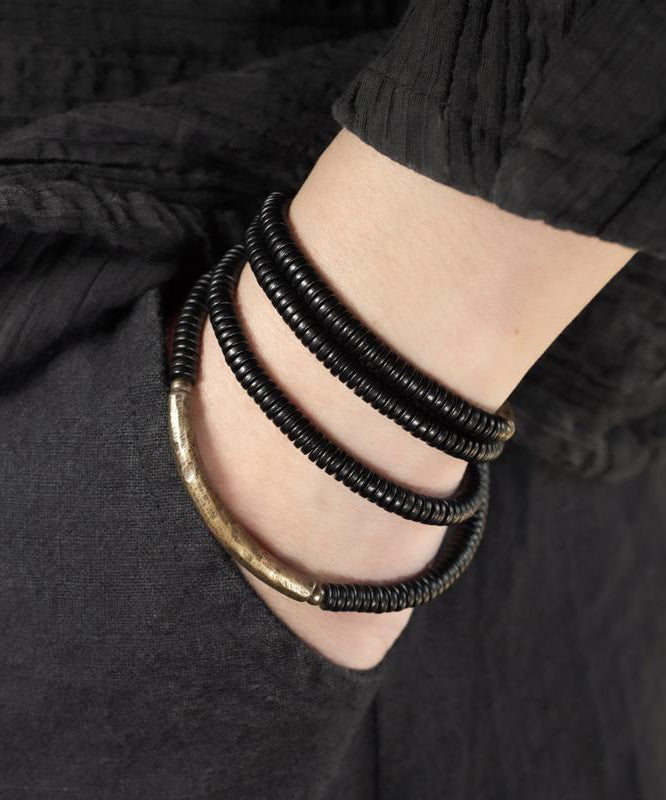 Wood Chain Black Ebony Layered Handmade Bracelet