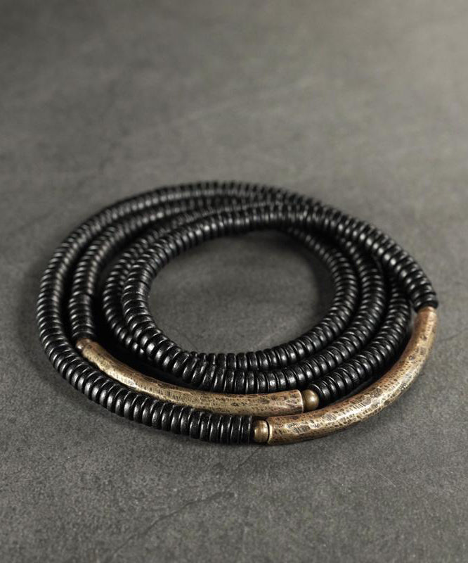 Wood Chain Black Ebony Layered Handmade Bracelet