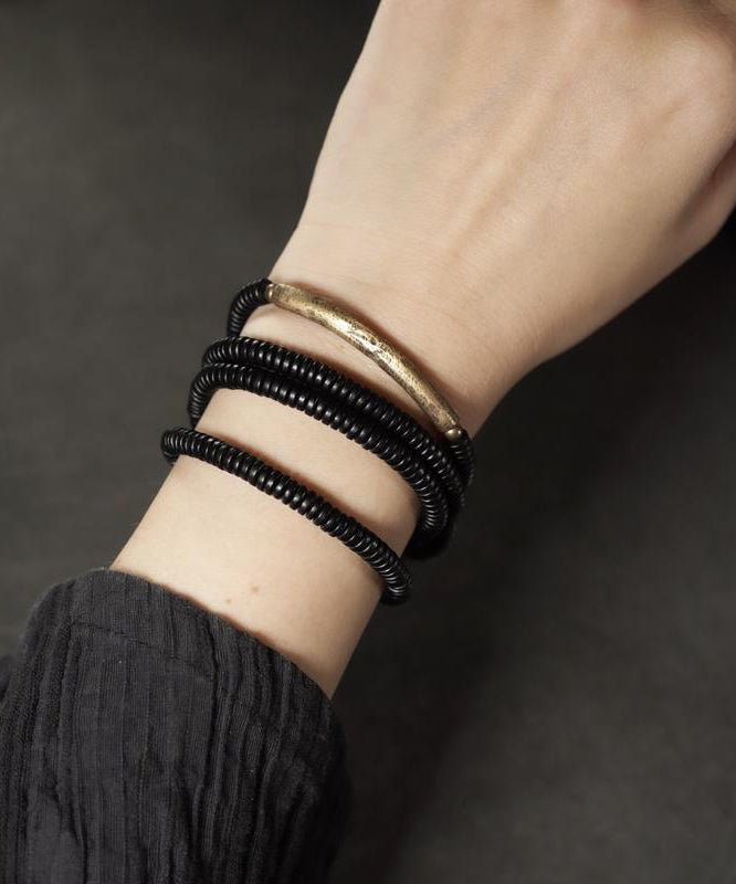Wood Chain Black Ebony Layered Handmade Bracelet