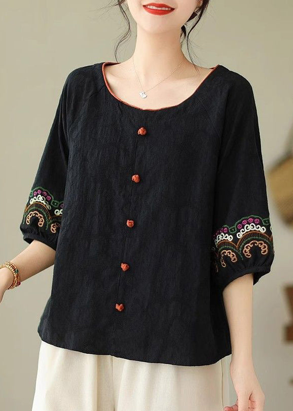 Hauts à manches mi-longues faits main en patchwork de broderies noires