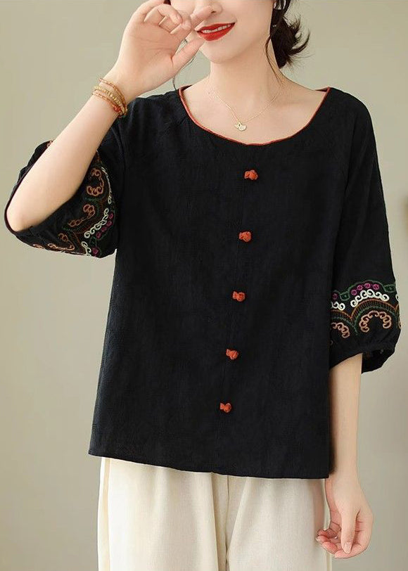 Hauts à manches mi-longues faits main en patchwork de broderies noires