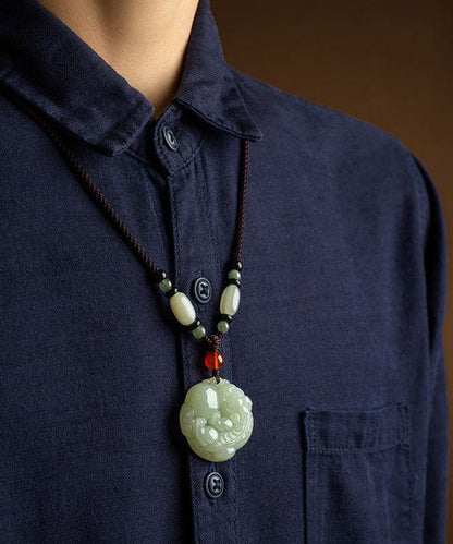 Handmade Black Jade A Mythical Wild Animal Pendant Necklace KX1043