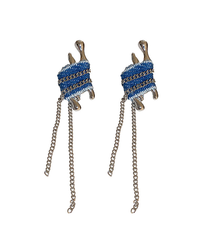 Boucles d'oreilles pendantes à pampilles en tissu denim bleu faites à la main ZZ053