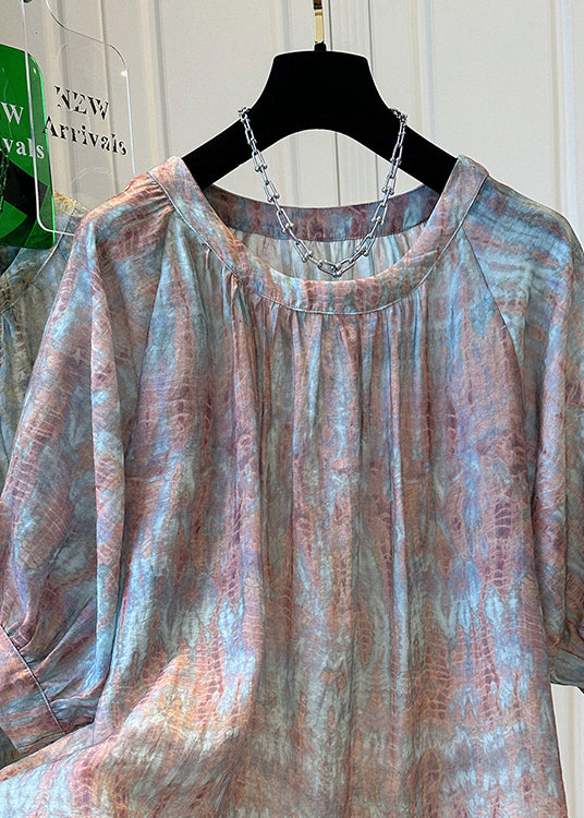 Bracelet cravate fait main col haut O Dye bleu manches mousseline