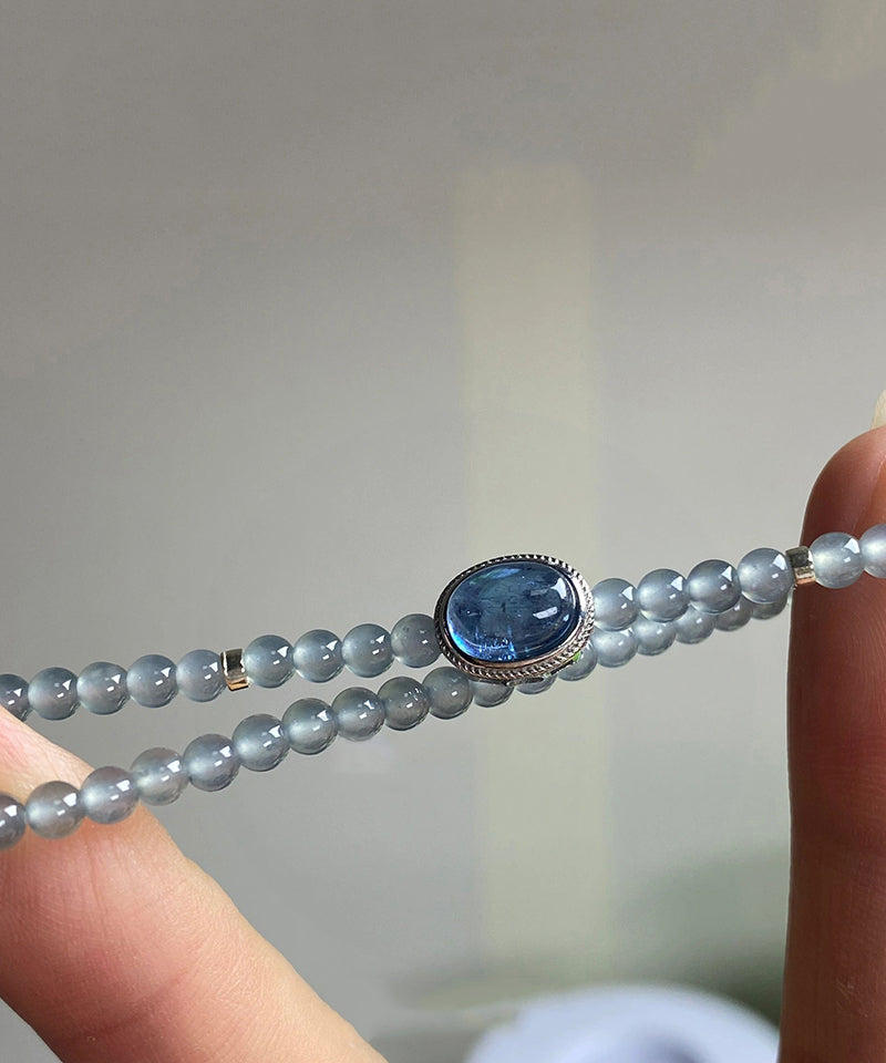 Handgefertigtes Kettenarmband aus blauem Sterlingsilber mit Zirkonia-Edelsteinen GH1060