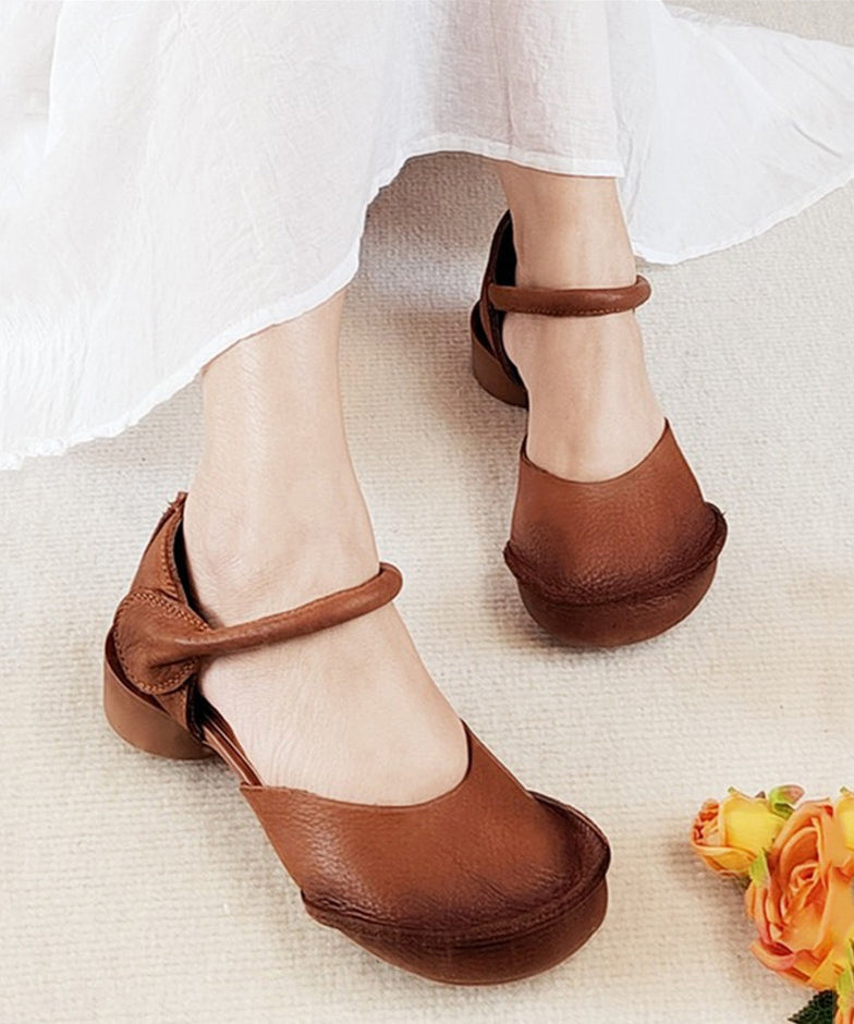 Handmade Brown Chunky Cowhide Leather Splicing Sandals SL1024