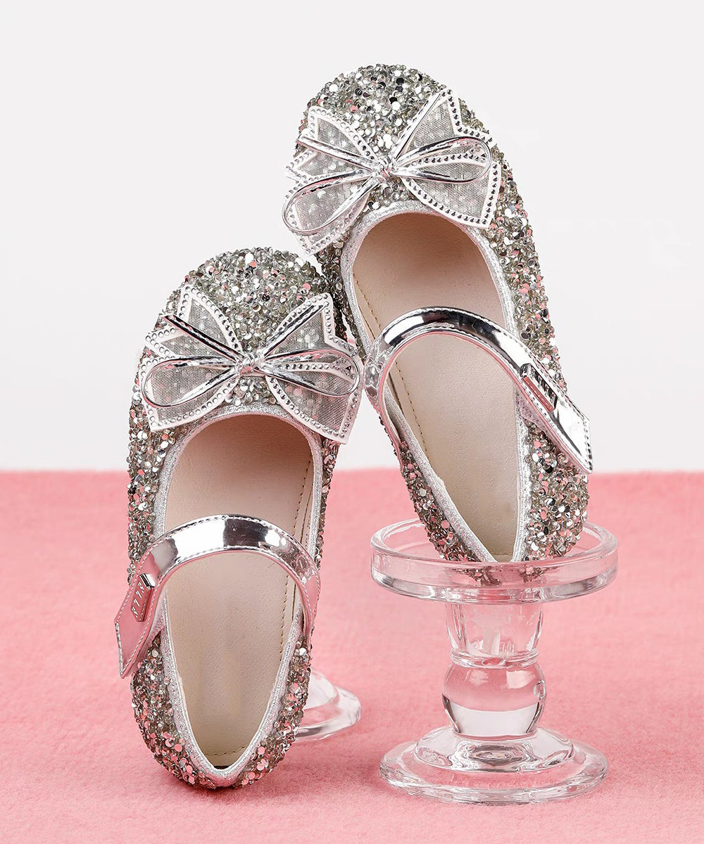Chaussures Filles Champagne Boucle Nœud Plat Fait Main Sangle Zircon