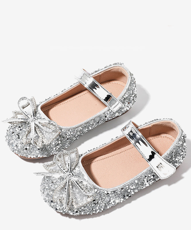 Chaussures Filles Champagne Boucle Nœud Plat Fait Main Sangle Zircon