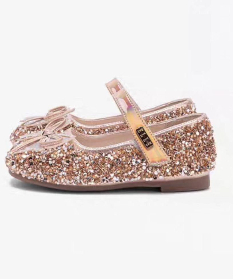 Chaussures Filles Champagne Boucle Nœud Plat Fait Main Sangle Zircon