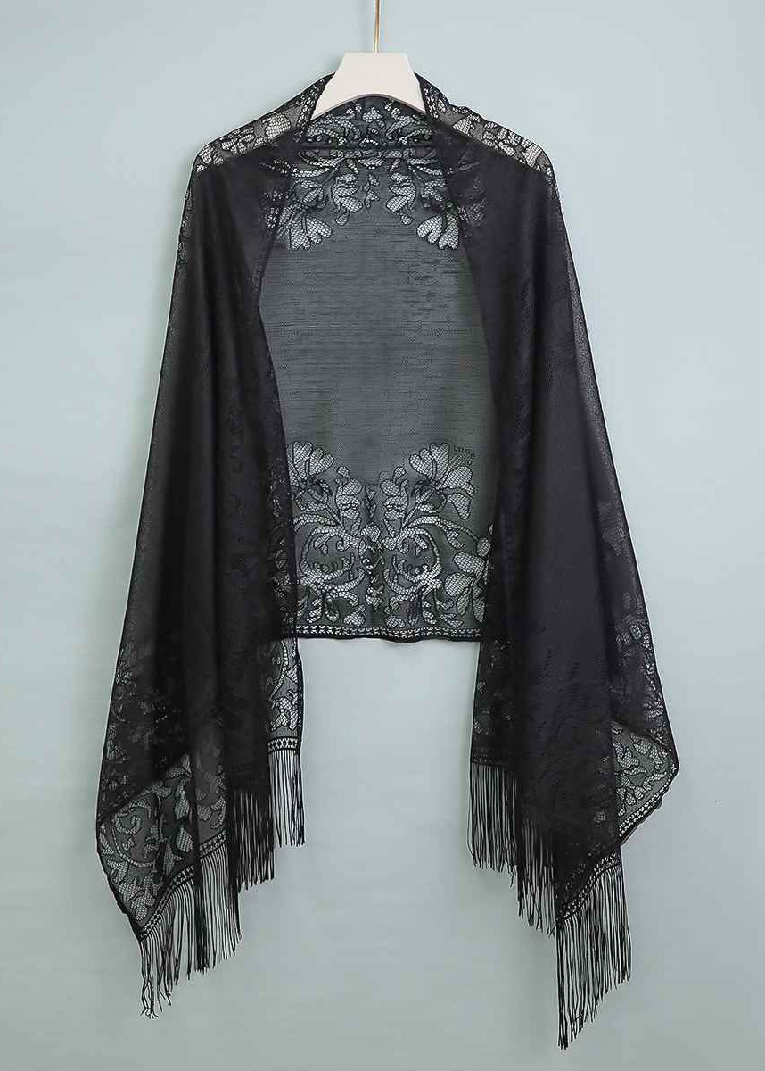 Handmade Chinese Style Black Tasseled Hollow Out Scarf YF004