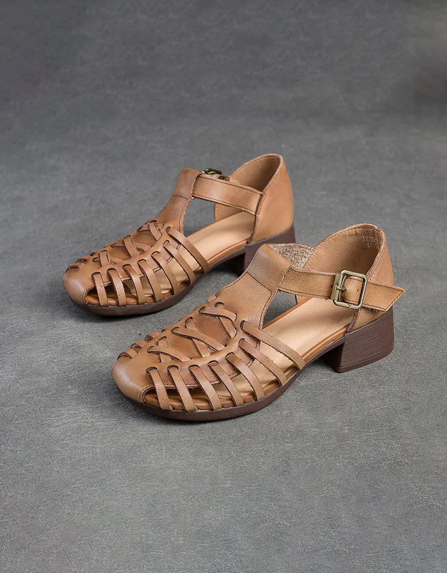 Handmade Close Toe Vintage Straps Sandals Ada Fashion