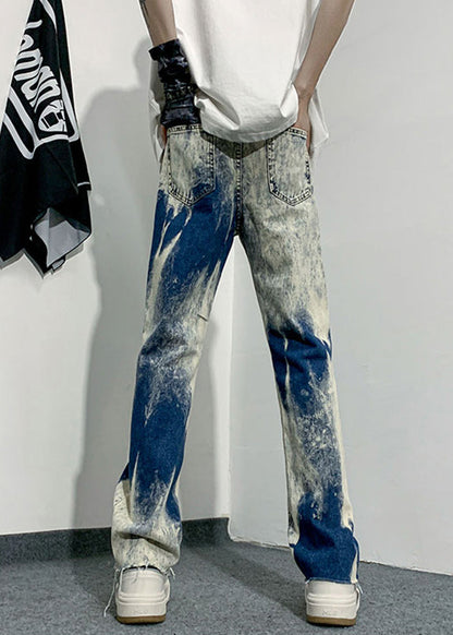 Handmade Denim Blue Tie Dye High Waist Mens Pants SA002