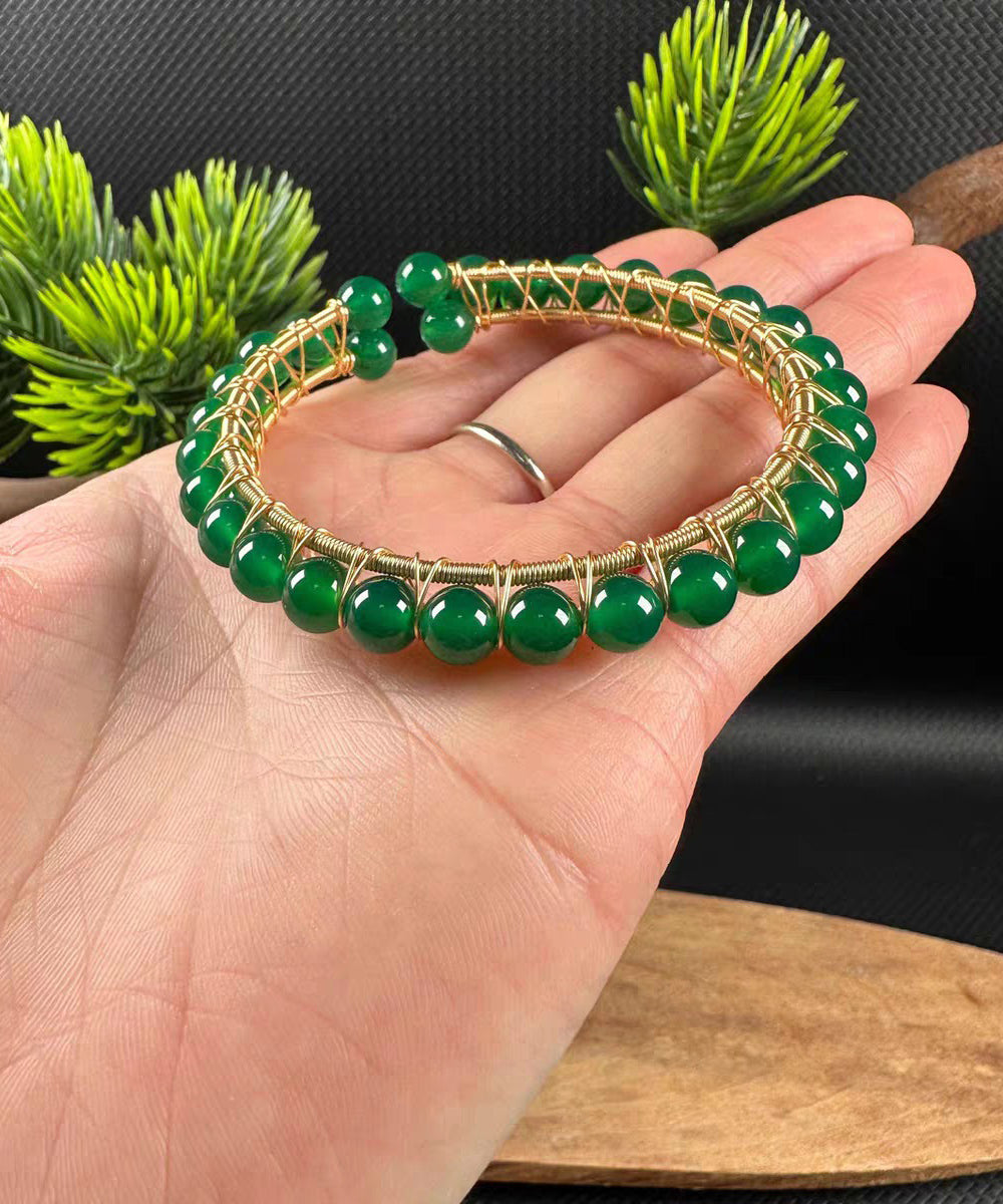 Handmade Green 14K Gold Agate Cuff GH1078