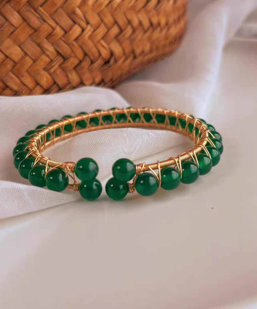 Handmade Green 14K Gold Agate Cuff GH1078