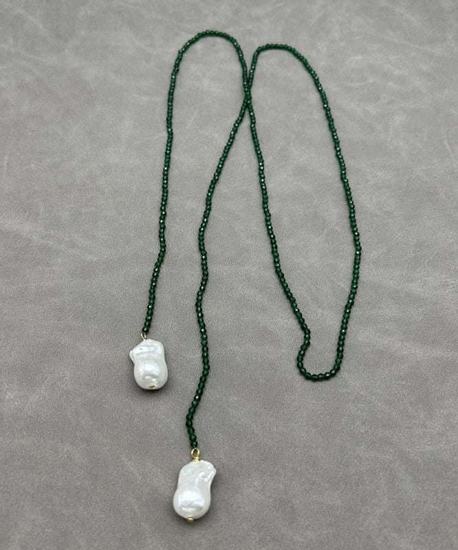 Handmade Green Alloy Crystal Pearl Beading Gratuated Bead Necklace KX1087