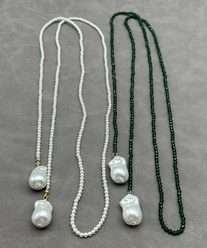 Handmade Green Alloy Crystal Pearl Beading Gratuated Bead Necklace KX1087