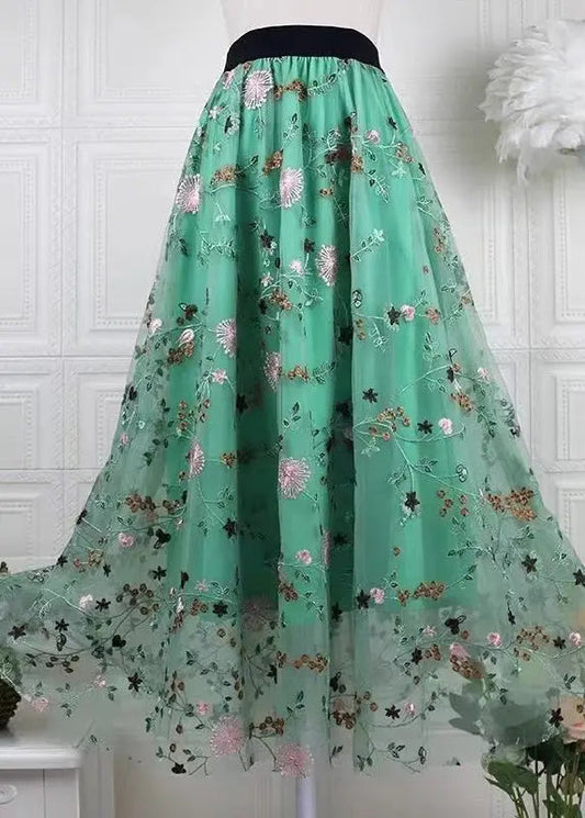 Handmade Green Embroidered Elastic Waist Tulle Skirts Spring HA1014 Ada Fashion