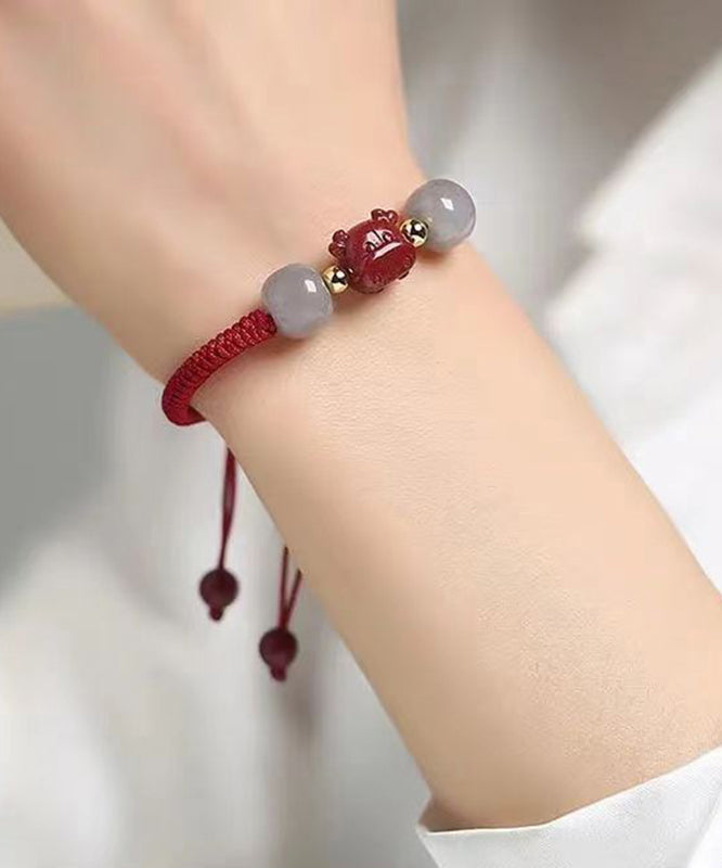 Handmade Grey Cinnabar Jade Tassel Charm Bracelet ZZ061