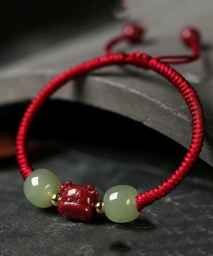 Handmade Grey Cinnabar Jade Tassel Charm Bracelet ZZ061