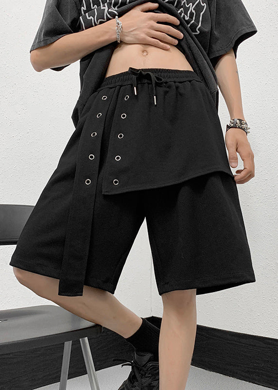 Handmade Grey Elastic Waist Patchwork Men Crop Pants YT008