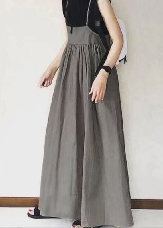 Handmade Khaki Wrinkled Dress Strap Long Patchwork Spaghetti