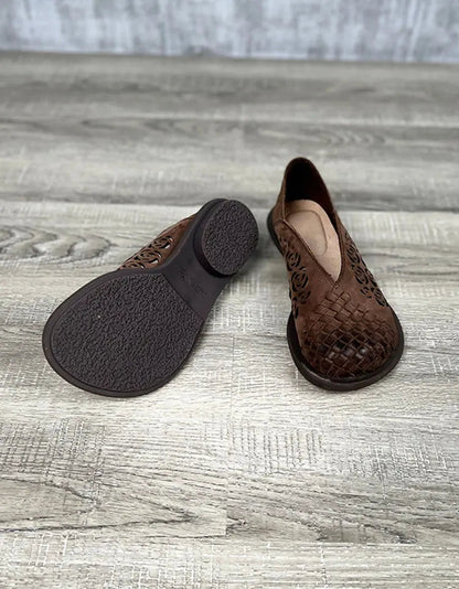 Handmade Leather Woven Wide Toe Box Shoes Ada Fashion