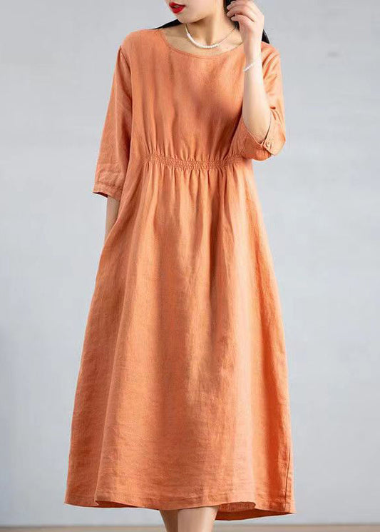 Handmade Orange O-Neck Patchwork Maxi Dress Summer GH1059