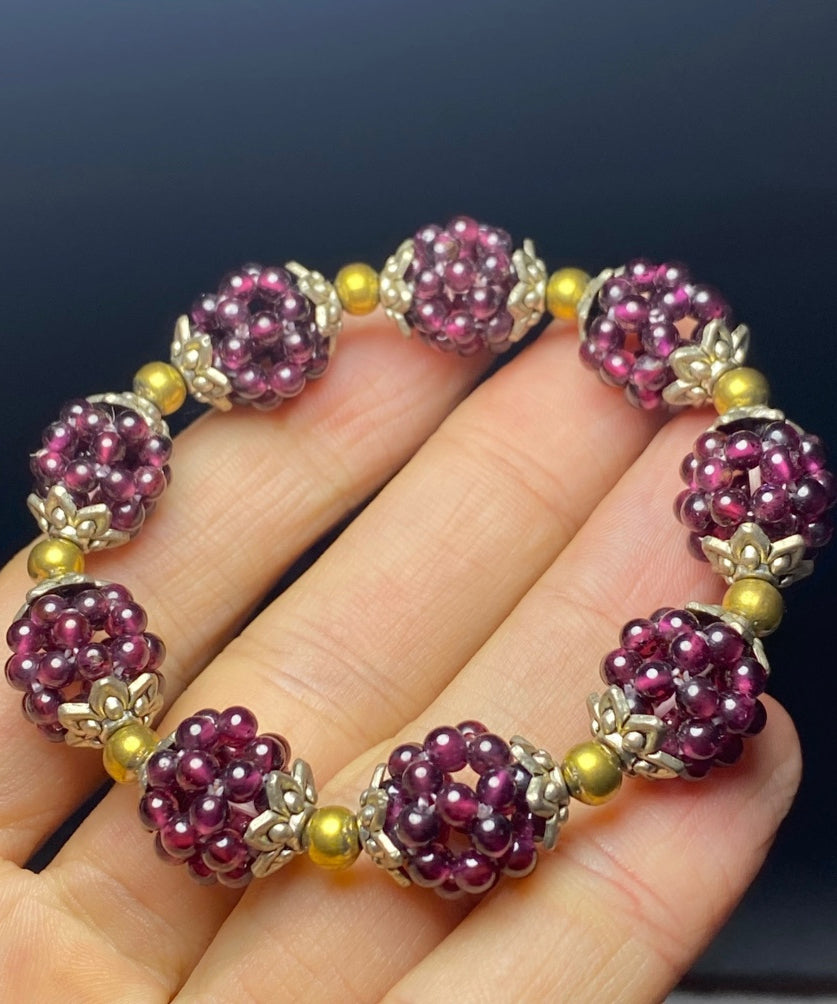 Pomegranate Alloy Chain Bracelet Purple Garnet Handmade