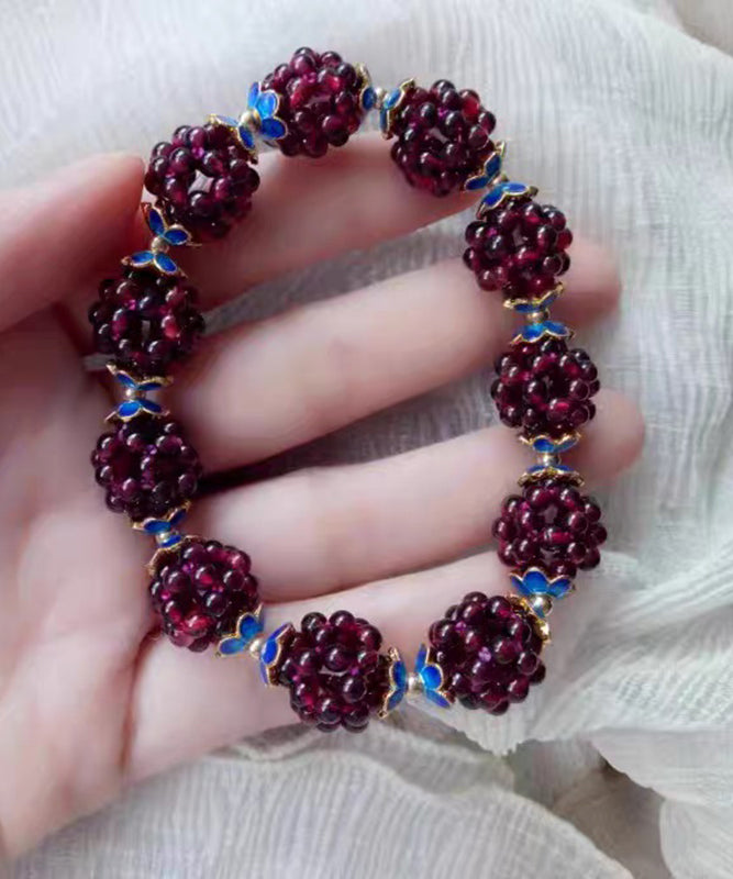 Pomegranate Alloy Chain Bracelet Purple Garnet Handmade