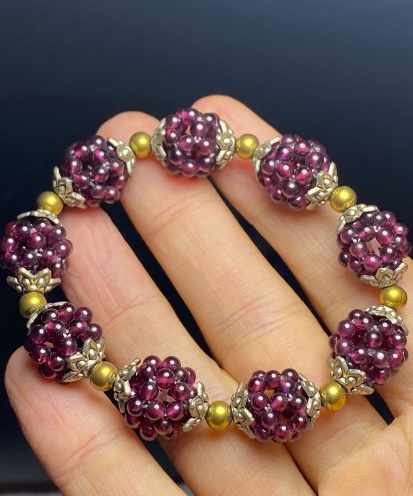 Pomegranate Alloy Chain Bracelet Purple Garnet Handmade