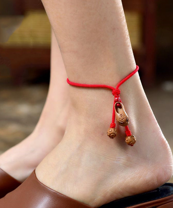 Bracelets de cheville en bois rouge faits à la main avec tête de tigre tressée, chaussures pêche