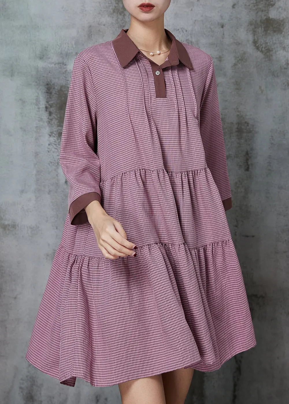 Handmade Red Peter Pan Collar Plaid Cotton Dresses Summer JK1008 Ada Fashion