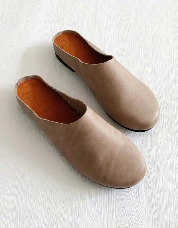 Handmade Retro Soft Leather Flat Slippers Ada Fashion
