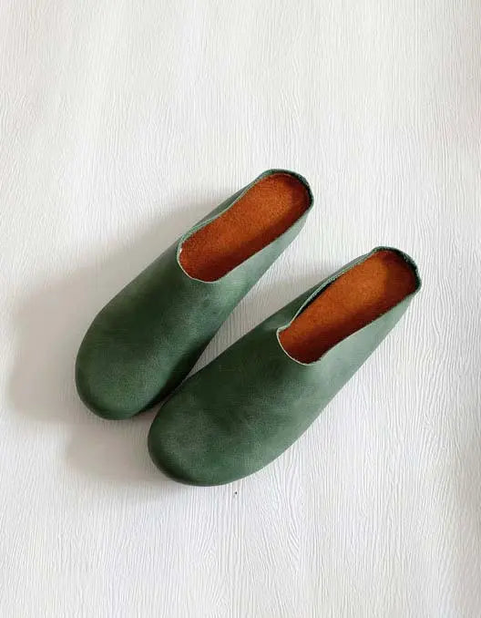 Handmade Retro Soft Leather Flat Slippers Ada Fashion