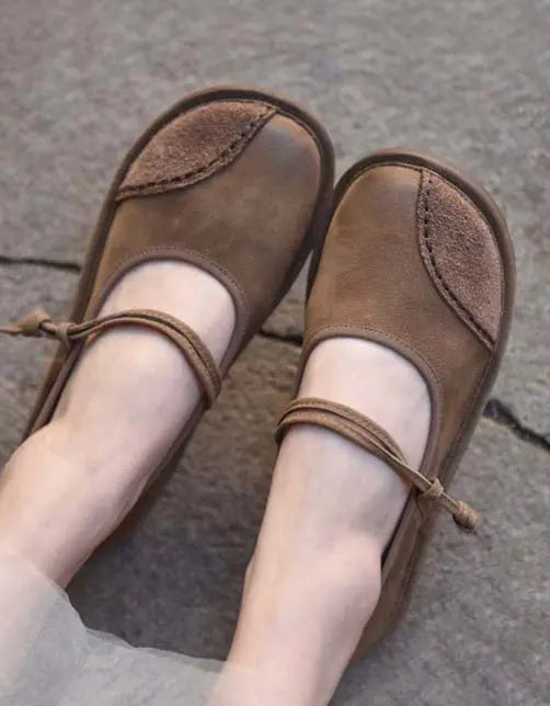 Handmade Round Toe Soft Leather Flats Ada Fashion