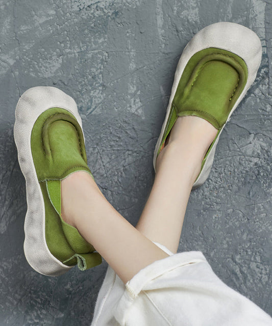 Feet Cowhide Shoes Flat Handmade Splicing Platform Leather Green