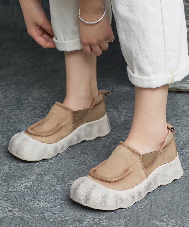 Chaussures à plateforme faites à la main, pieds plats, cuir de vachette épissé, vert