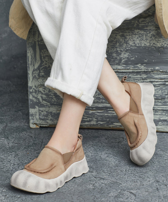 Chaussures à plateforme faites à la main, pieds plats, cuir de vachette épissé, vert