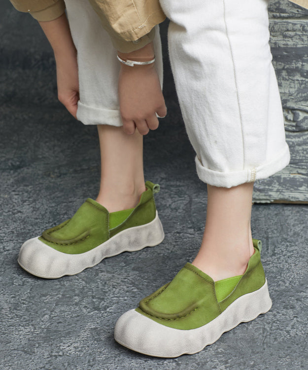 Chaussures à plateforme faites à la main, pieds plats, cuir de vachette épissé, vert