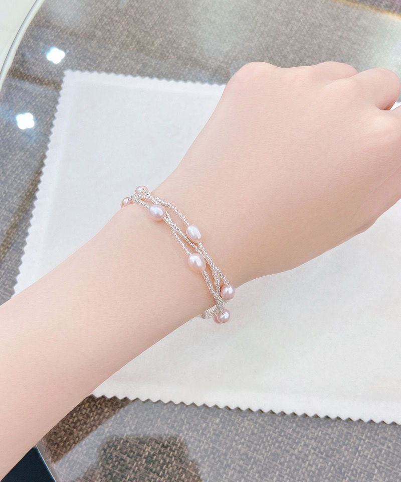 Handmade White Metal Three Layers Pearl Chain Bracelet ET014