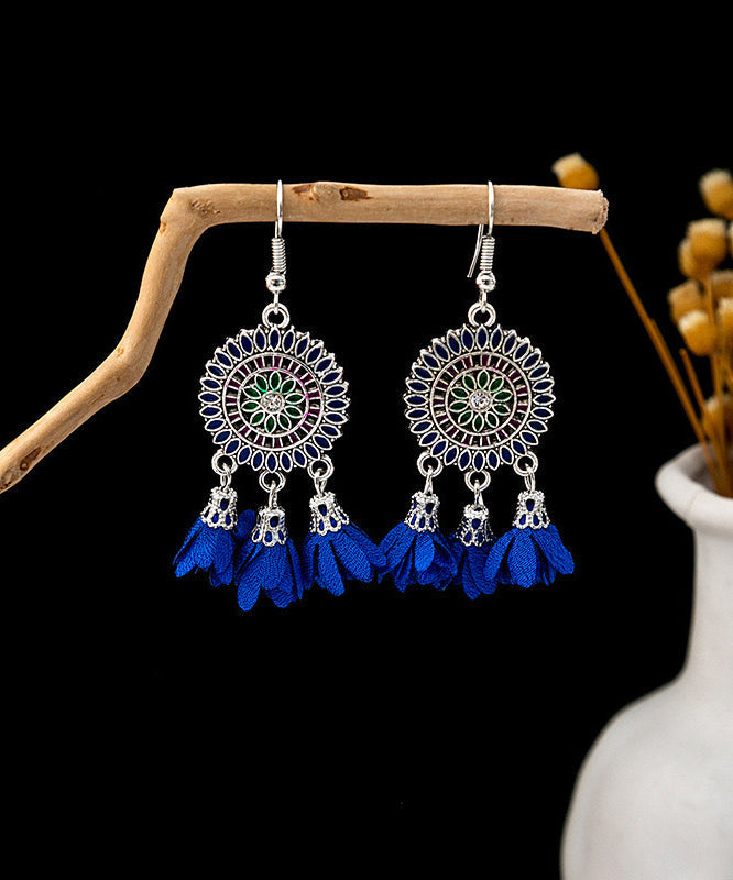 Drop Floral Zircon Tassel Chiffon Sterling White Silver Handmade